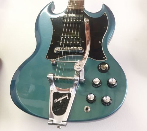 2001 Gibson SG Blue Teal “Flip Flop” w/Bigsby B3 & Towner Down Tension Bar